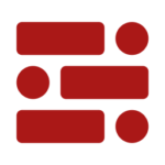 Abstract grid of red rounded rectangles and circles on a black background.