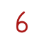 White circular badge featuring a red number 6, on a light gray background